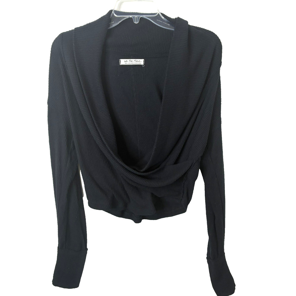 Free People We The Free Women's Hold Me Close Rib Knit Surplice Top in Black S